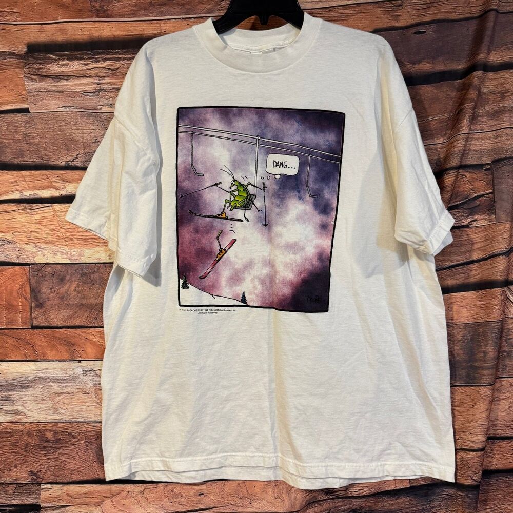 Tultex T-Shirt Men's White 2XL 1994 In The Bleachers Ski Grasshopper Cotton VTG